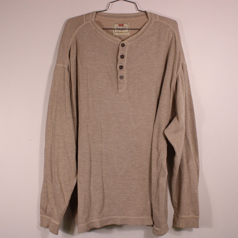 VTG Levis Sweater Mens XL Tan Beige Silver Tab Pullover 1/4 Button Acidemia